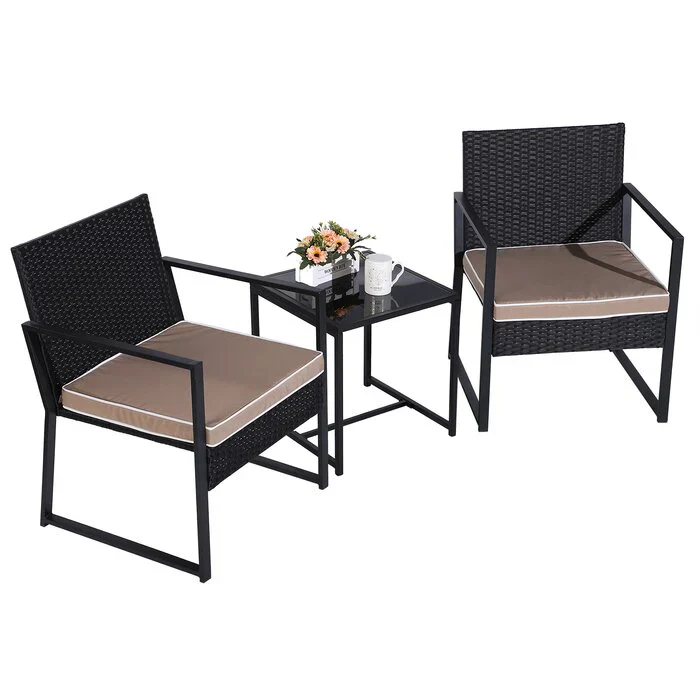 MyGreenearth Patio Seating Set 2 Chairs and 1 Table Set (Black)