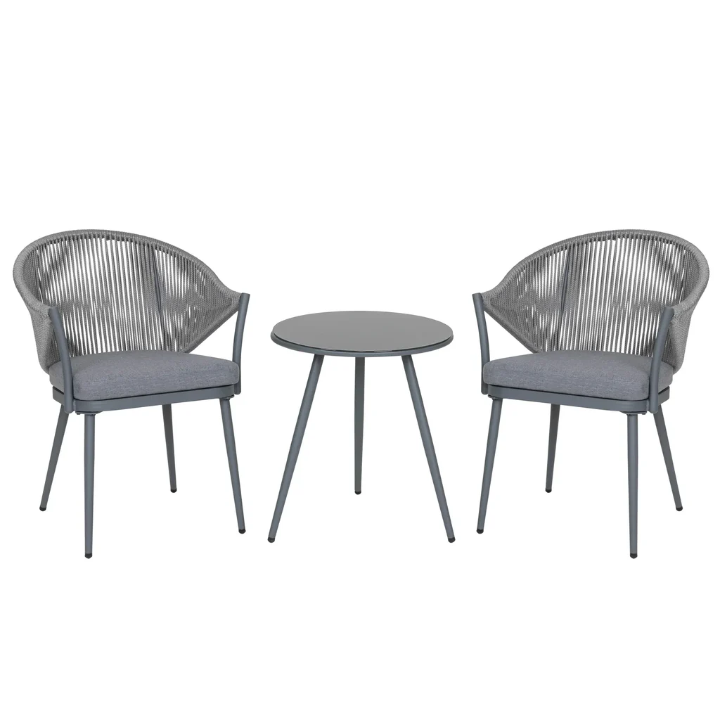 MyGreenearth Outdoor Patio Seating Set 2 Chairs and 1 Table Set (Grey) Braided & Rope