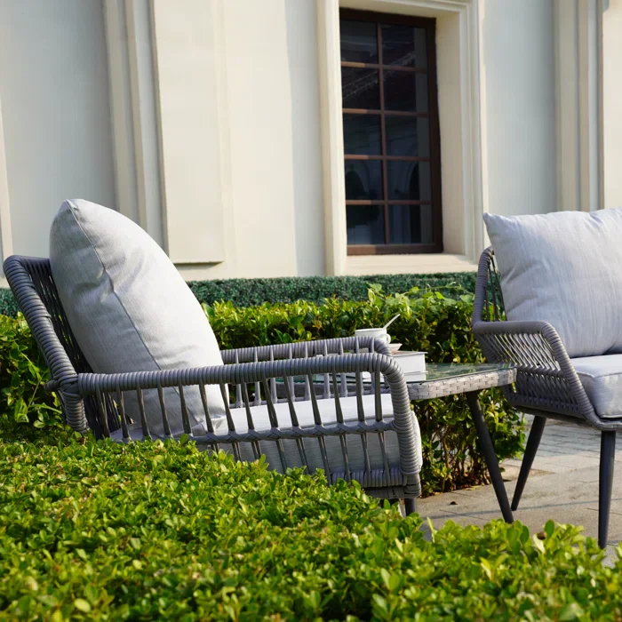 MyGreenearth Outdoor Patio Seating Set 2 Chairs and 1 Table Set (Grey) Braided & Rope