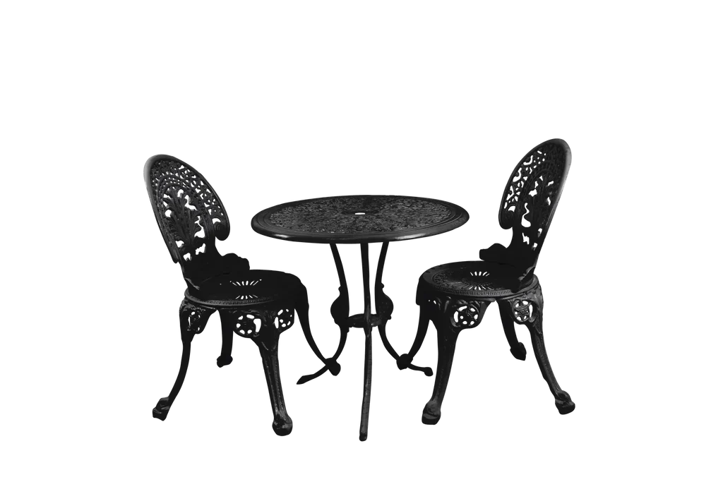 MyGreenearth Cast Aluminium Garden Patio Seating 2 Chair and 1 Table Set (Black)