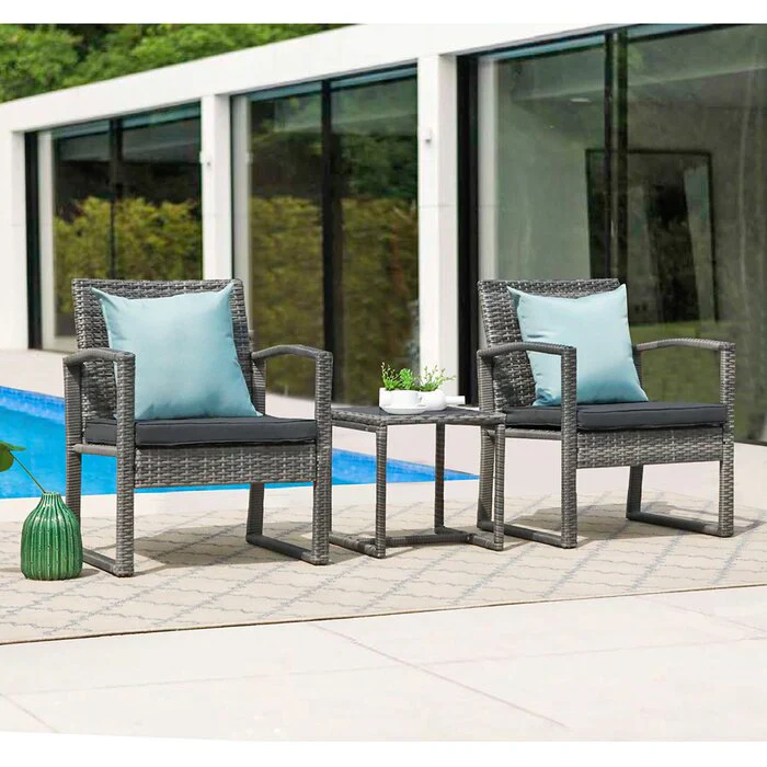 MyGreenearth Outdoor Patio Seating Set 2 Chairs 1 Table Grey