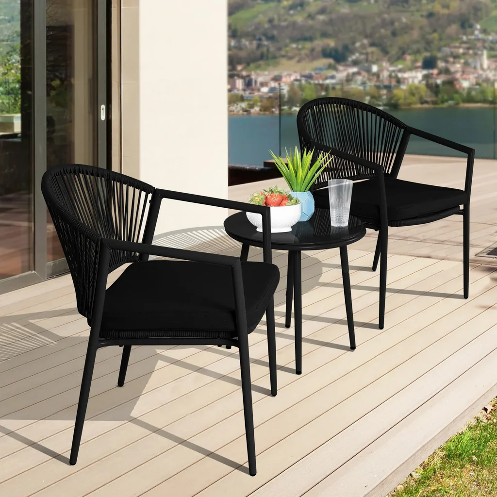 MyGreenearth Outdoor Patio Seating Set 2 Chairs and 1 Table Set Braided And Rope