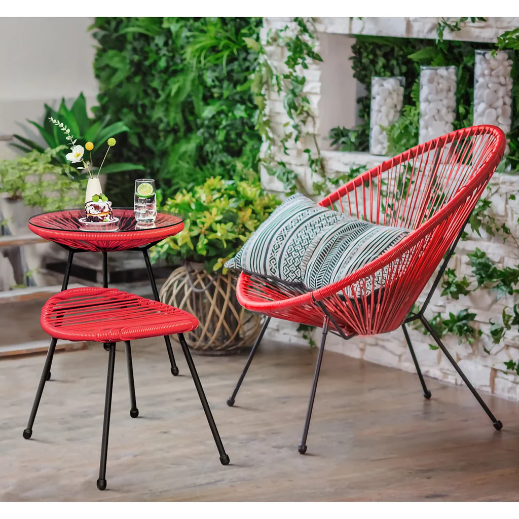 MyGreenearth Outdoor Patio Seating Set 2 Chairs 2 Ottoman and Table Set (Red)