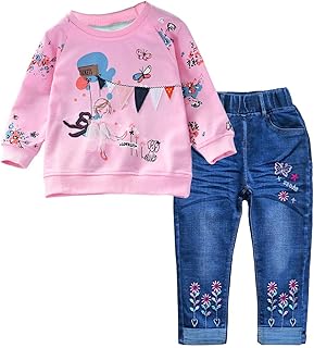 Girls' Cartoon Sweatshirt and Jeans Set