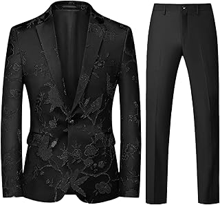Men's Floral Pattern Black Suit Set