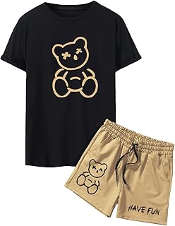 Casual Bear Print T-Shirt and Shorts Set