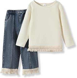 Girls' Fringe Trim Top and Jeans Set