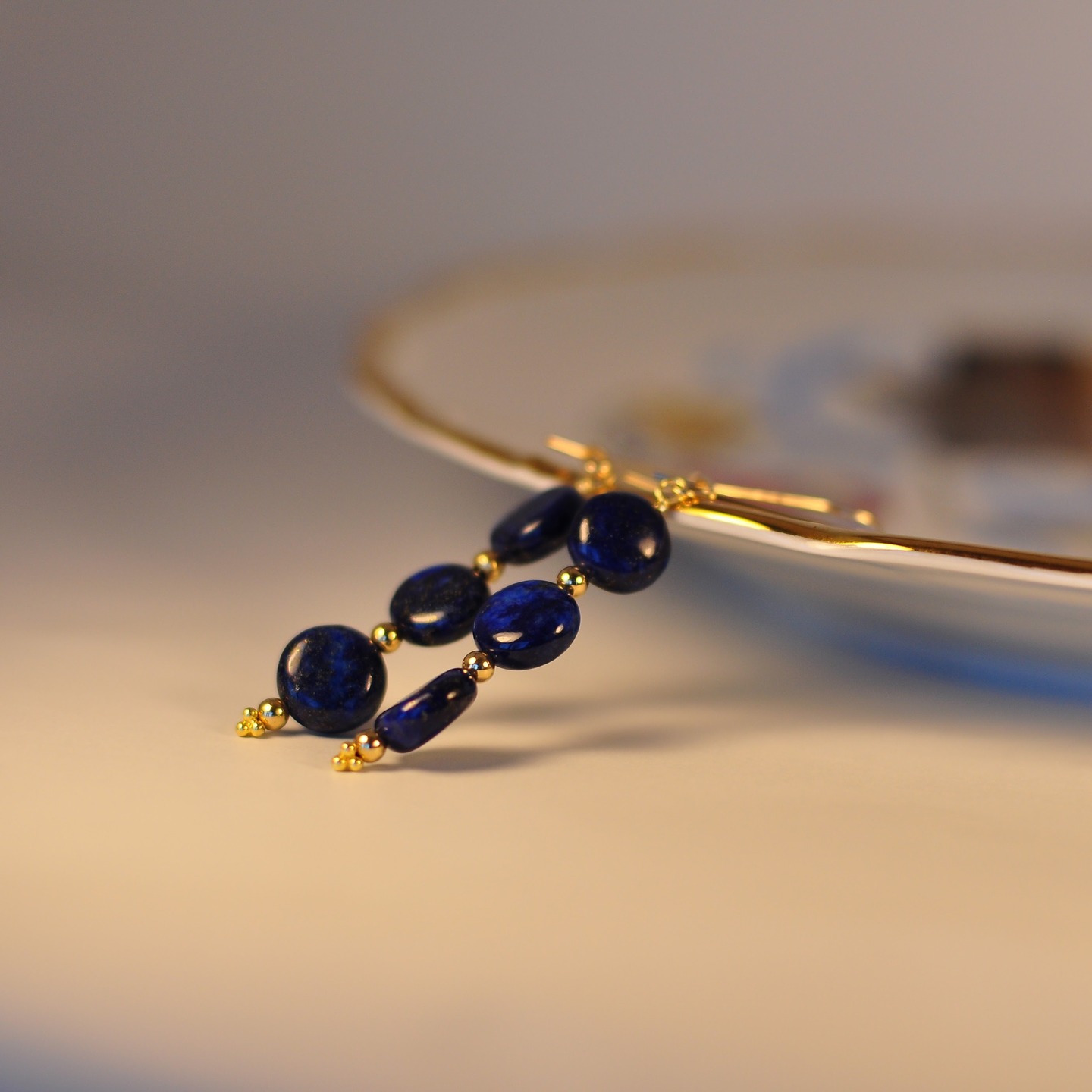 Lapis coin earrings