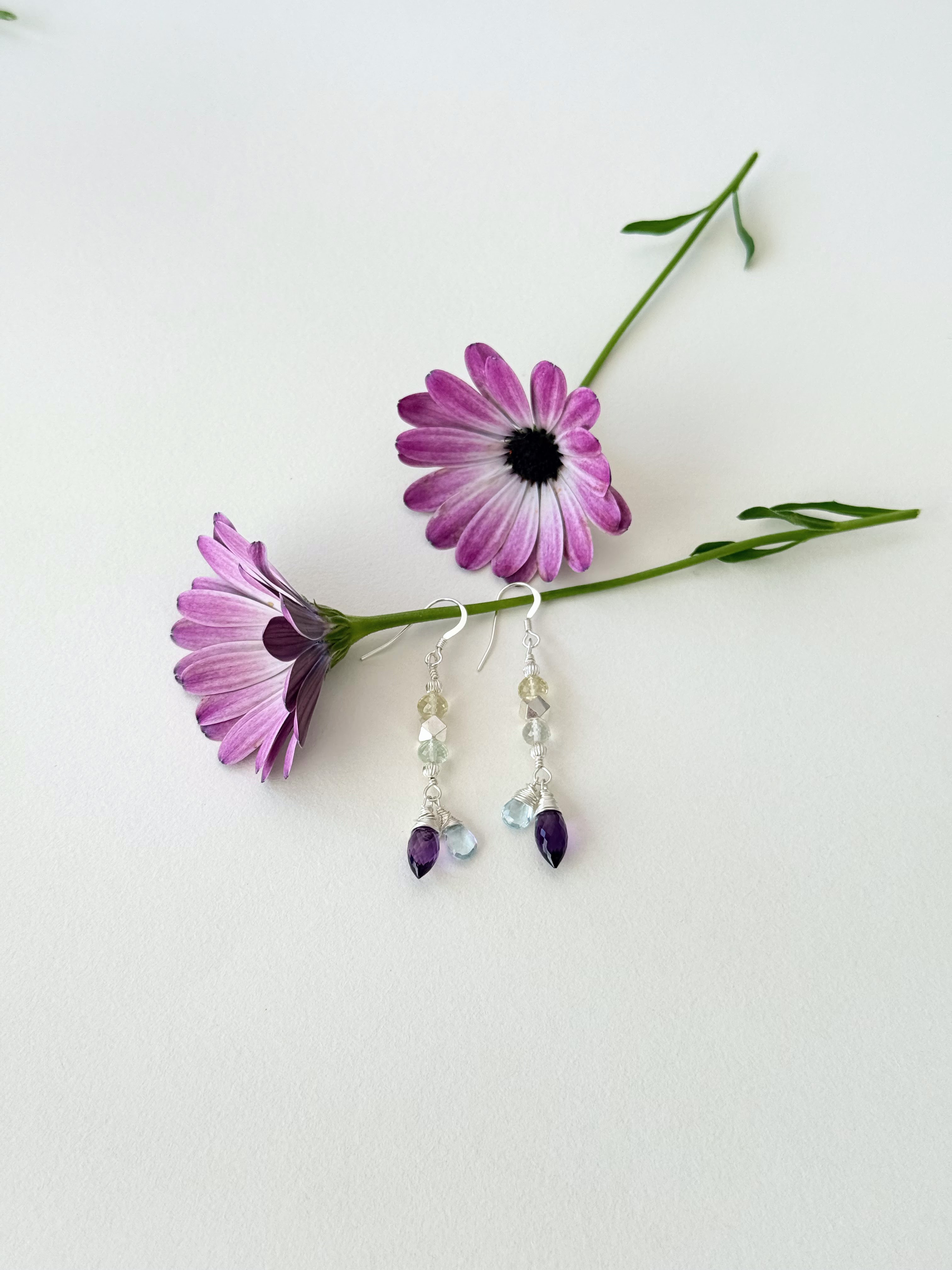 Amethyst and blue topaz drop earrings