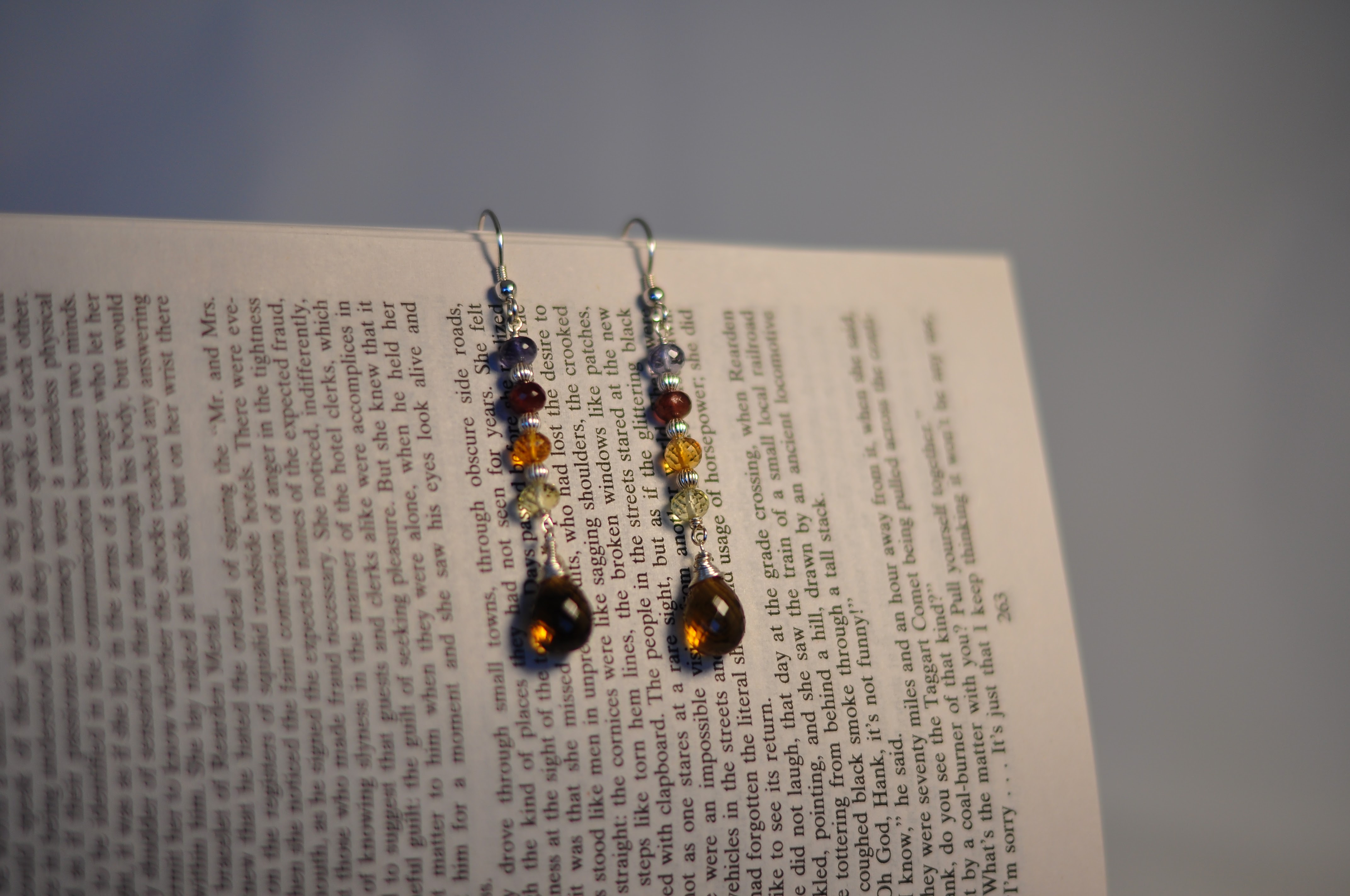 Cognac quartz drop earrings