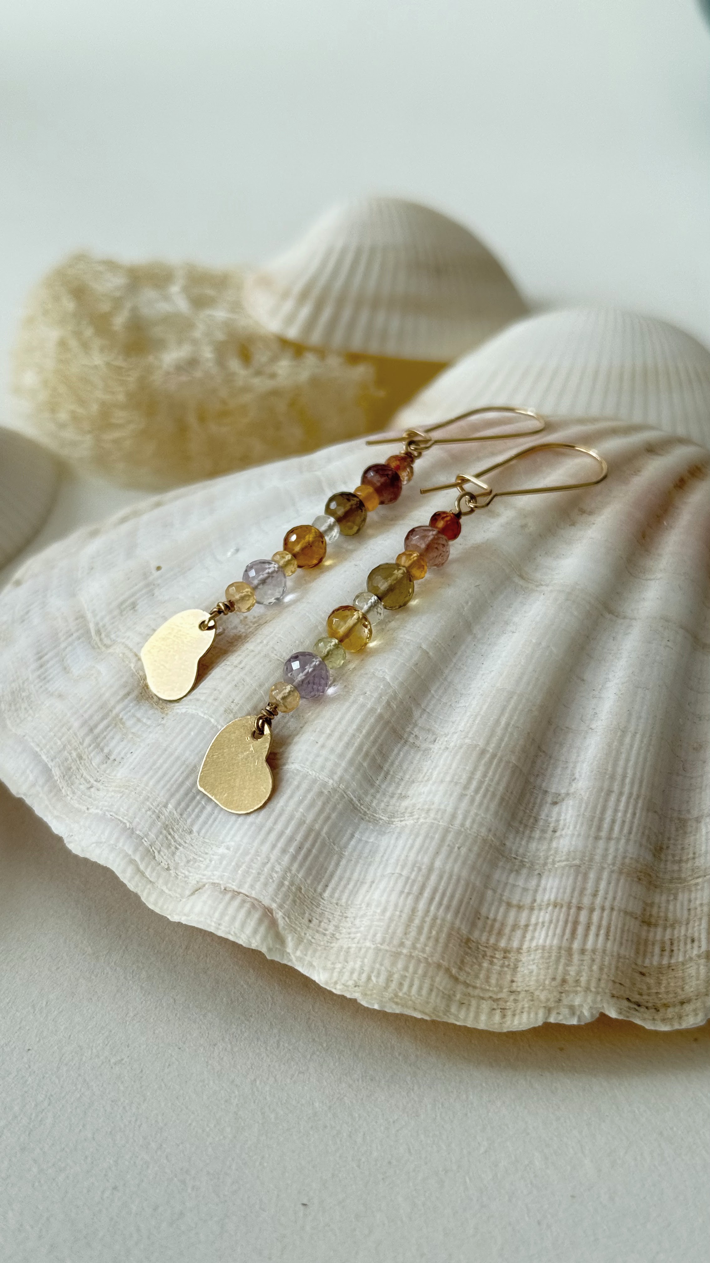 Multi tourmaline earrings with dangling heart charm