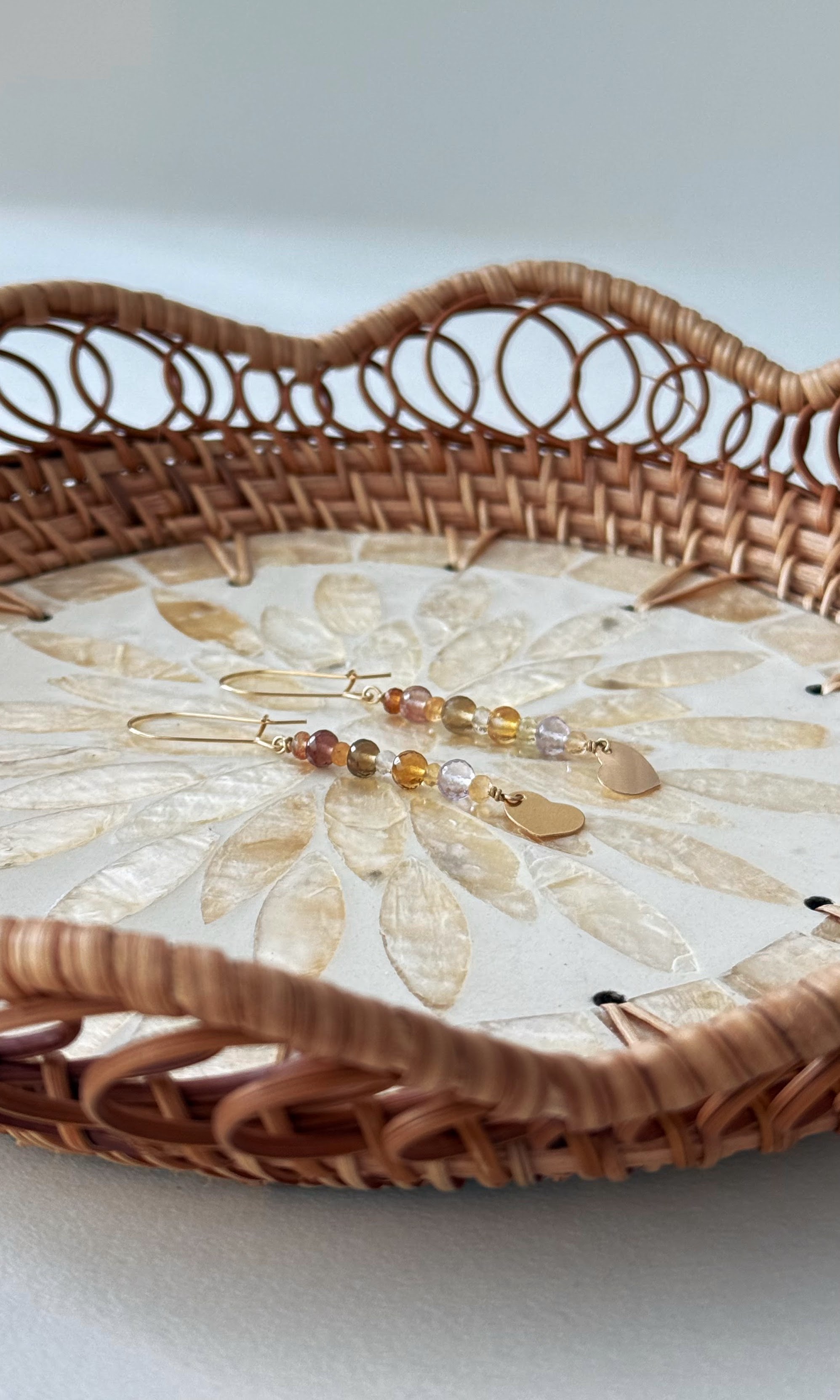 Multi tourmaline earrings with dangling heart charm