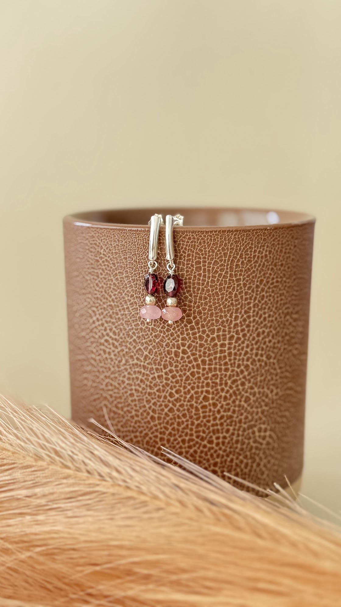 Garnet and Rose quartz earrings