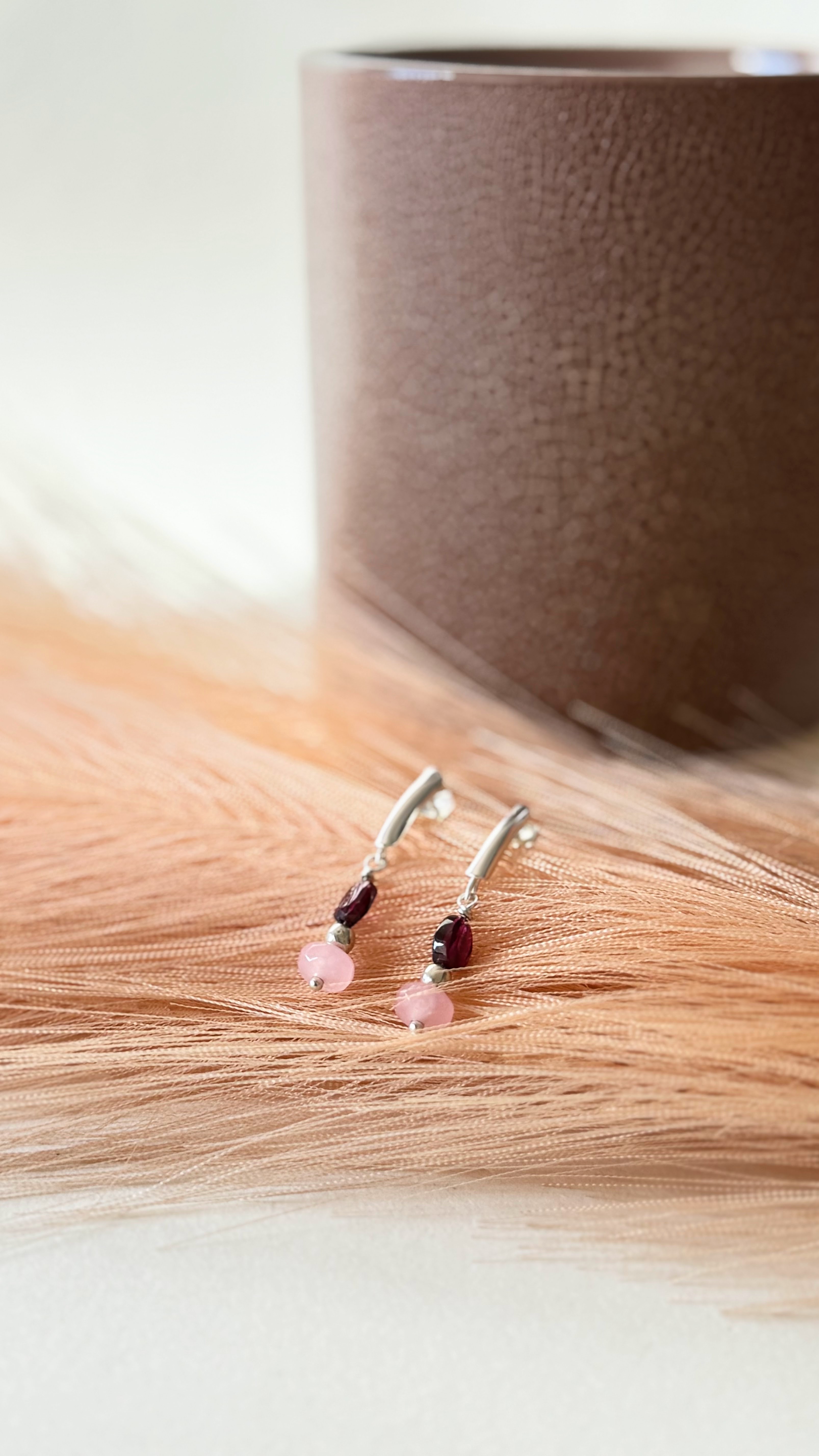 Garnet and Rose quartz earrings
