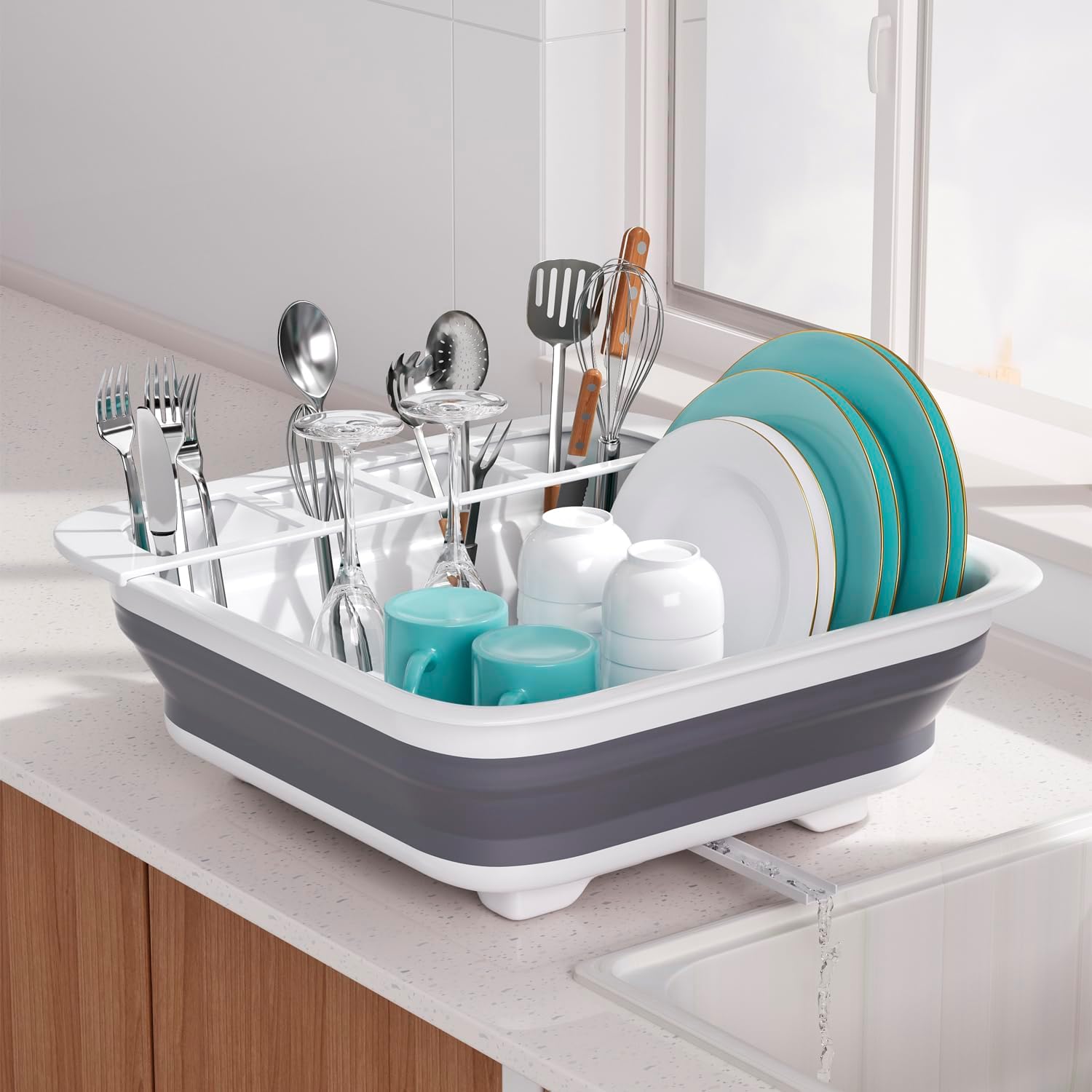 Collapsible Dish Drying Rack Portable Dinnerware Drainer Organizer for Kitchen