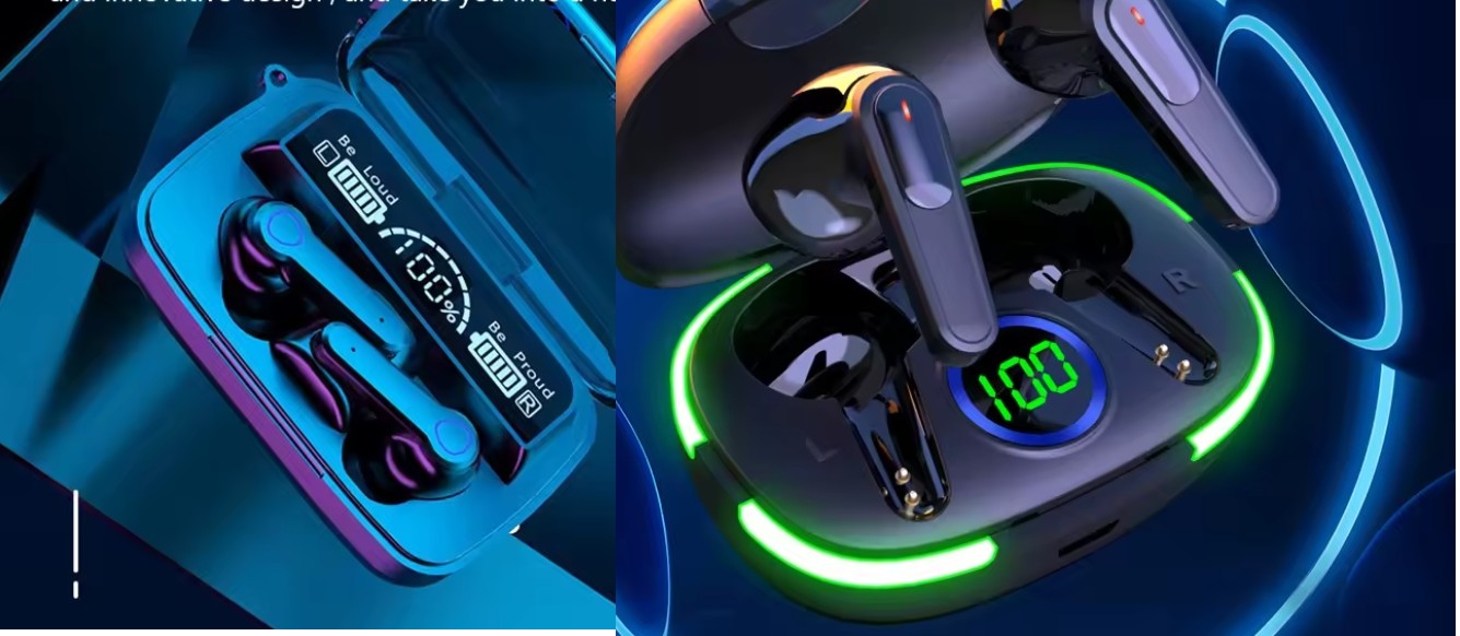 Fones de ouvido sem fio com estojo de carregamento