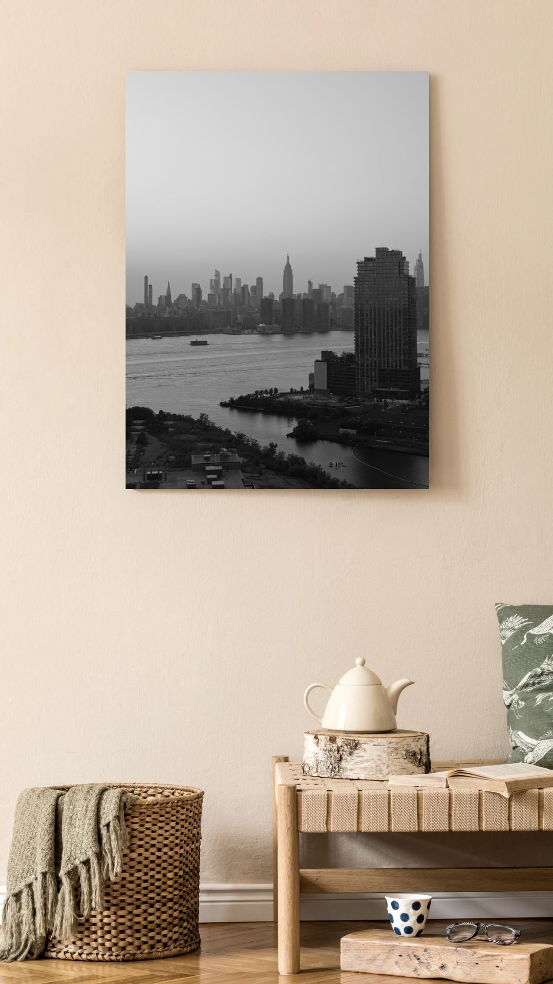 New York City Skyline Canvas Wall Art - Black & White