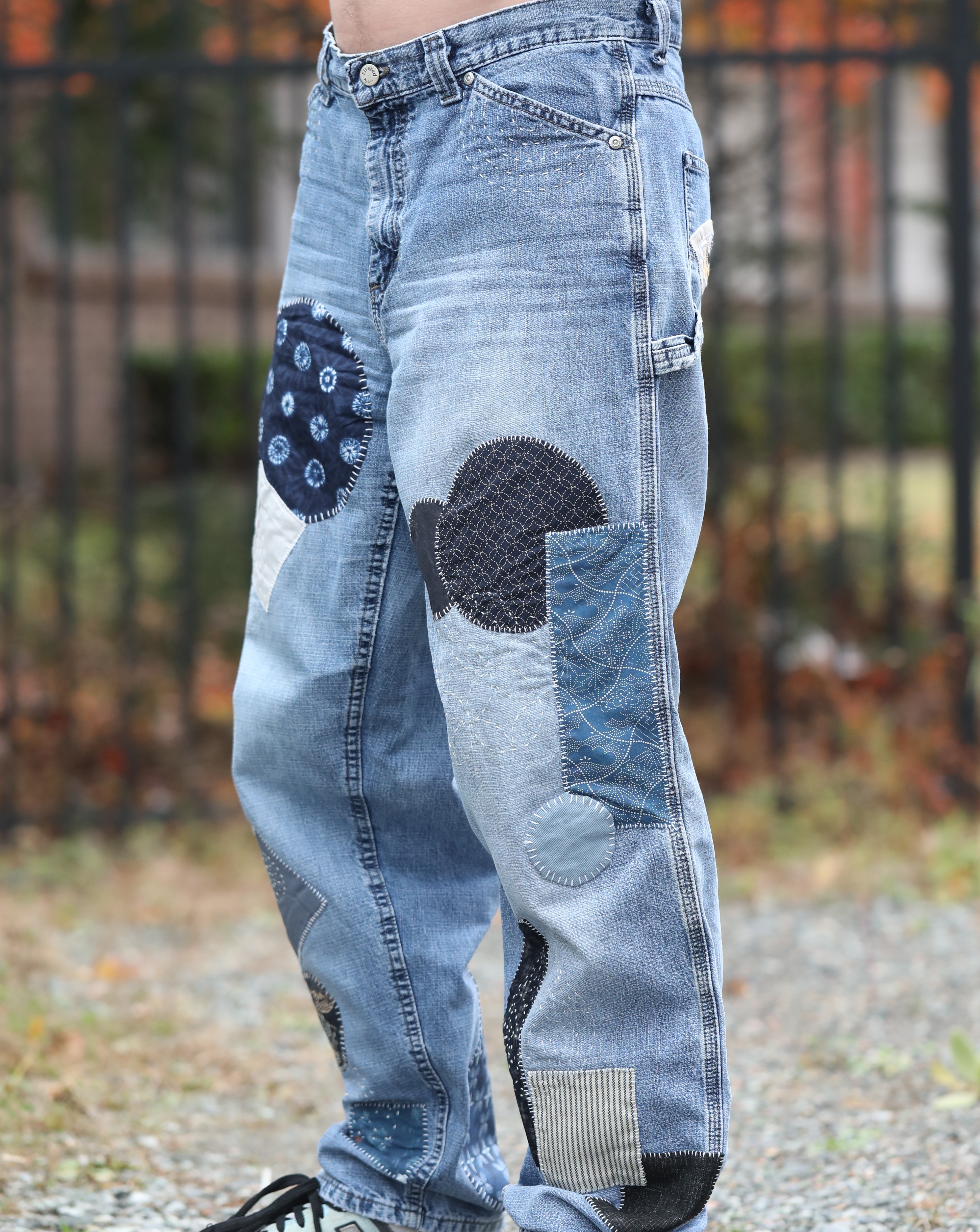 USA Made, Vintage Levi Riveted, Patchwork Embroidered Jeans, Women's 12M