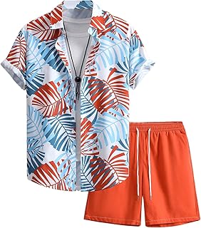 Men's Tropical Leaf Print Shirt and Shorts Set