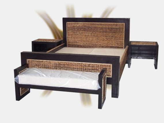 Wicker and Wood Bed Set