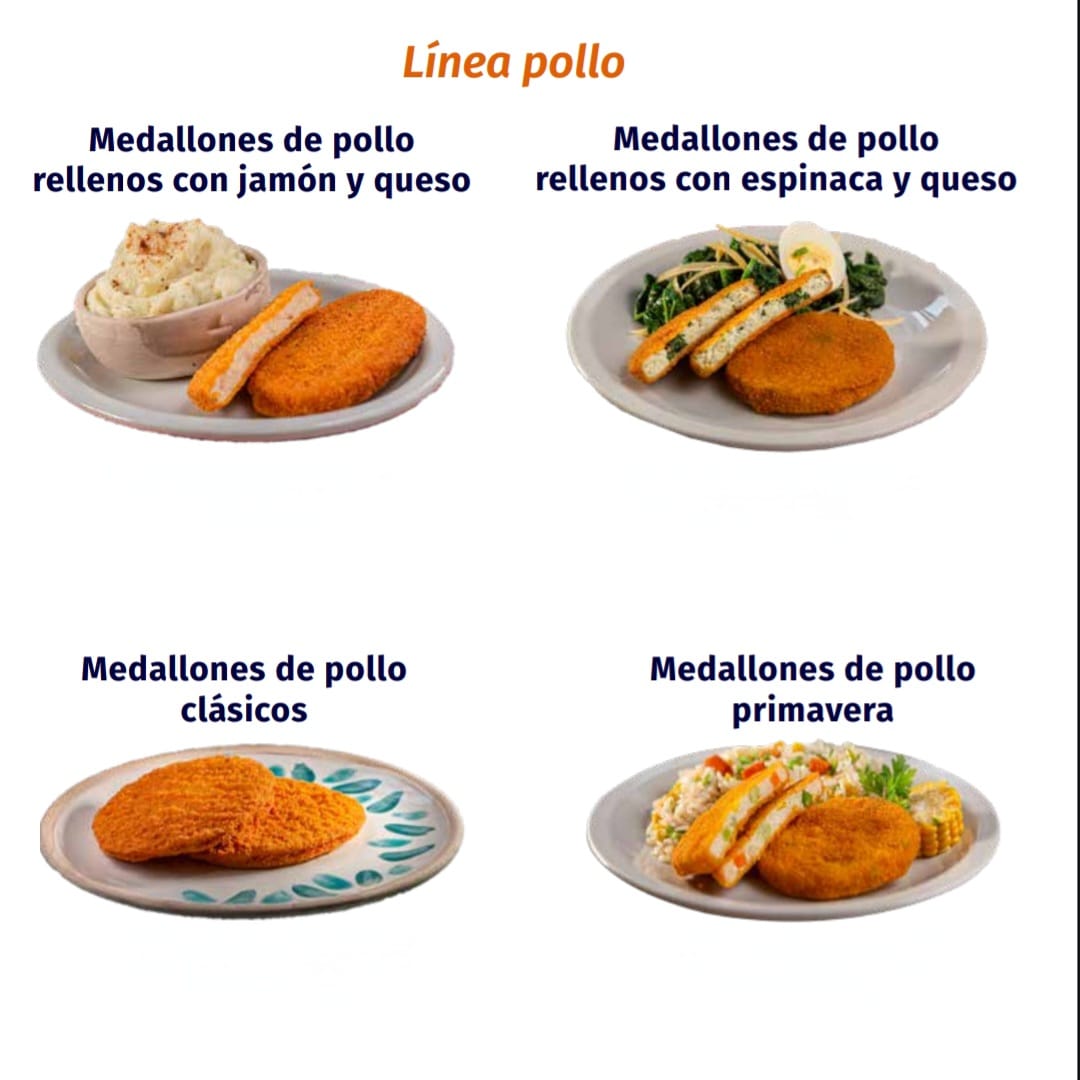 🍗 Medallones de pollo 🧀 Rellenos de jamón y queso 🌿 Espinaca y queso 🍗 Clásicos 🌸 Primavera