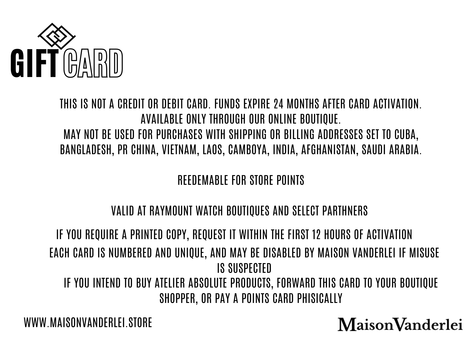 MaisonVanderlei Prepaid Gift Card