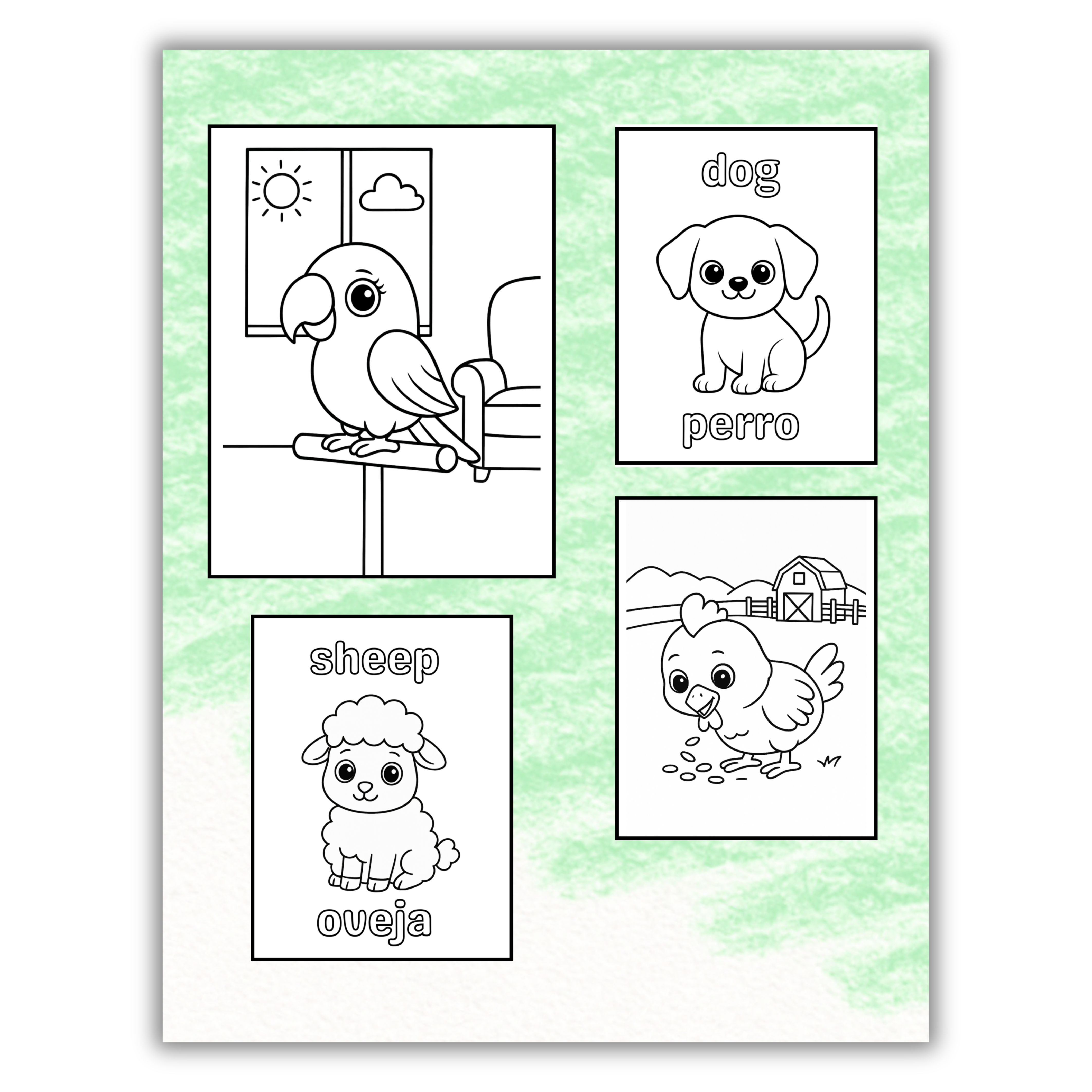 Adorable Animalitos Pets & Farm Coloring Book