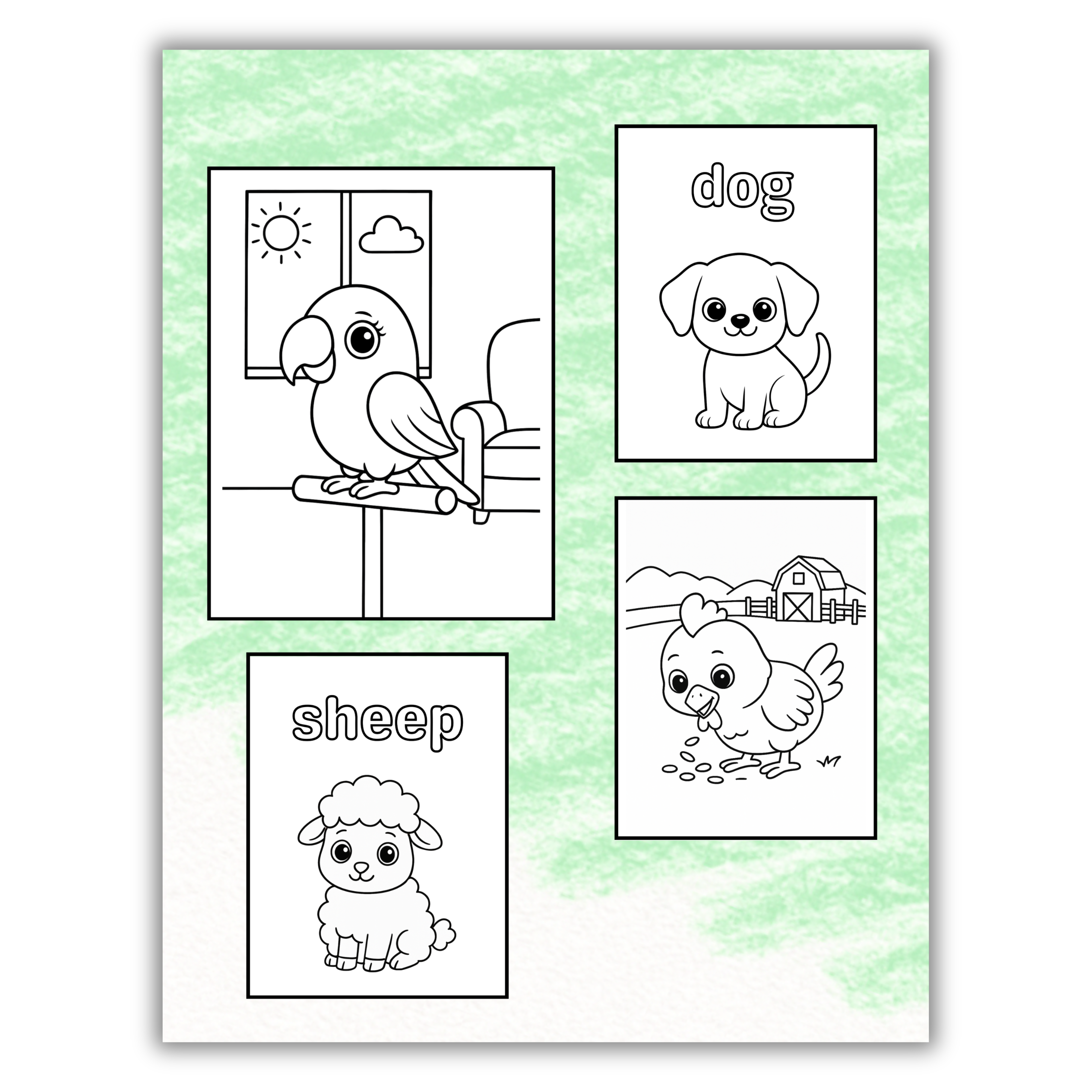 Cute Pet & Farm Animals Coloring Book
