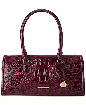 Burgundy Crocodile-Embossed Leather Handbag