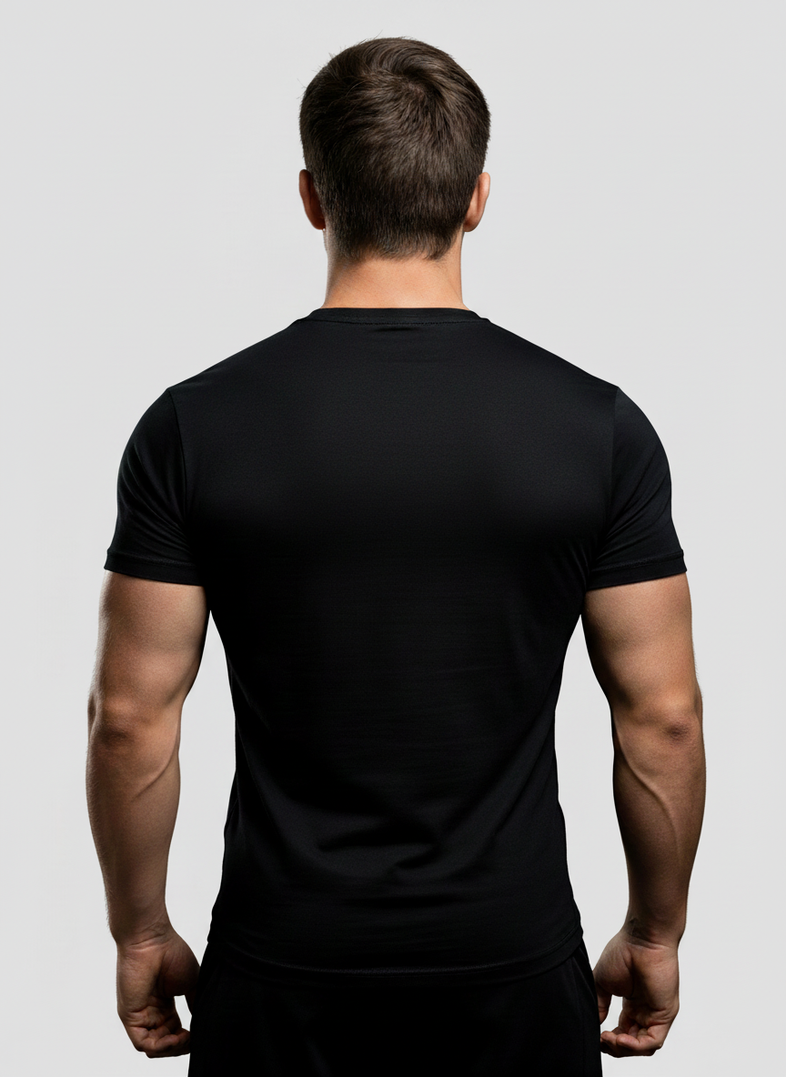 Camiseta Slim Preta Masculina RUSH – Logo R grande vermelho