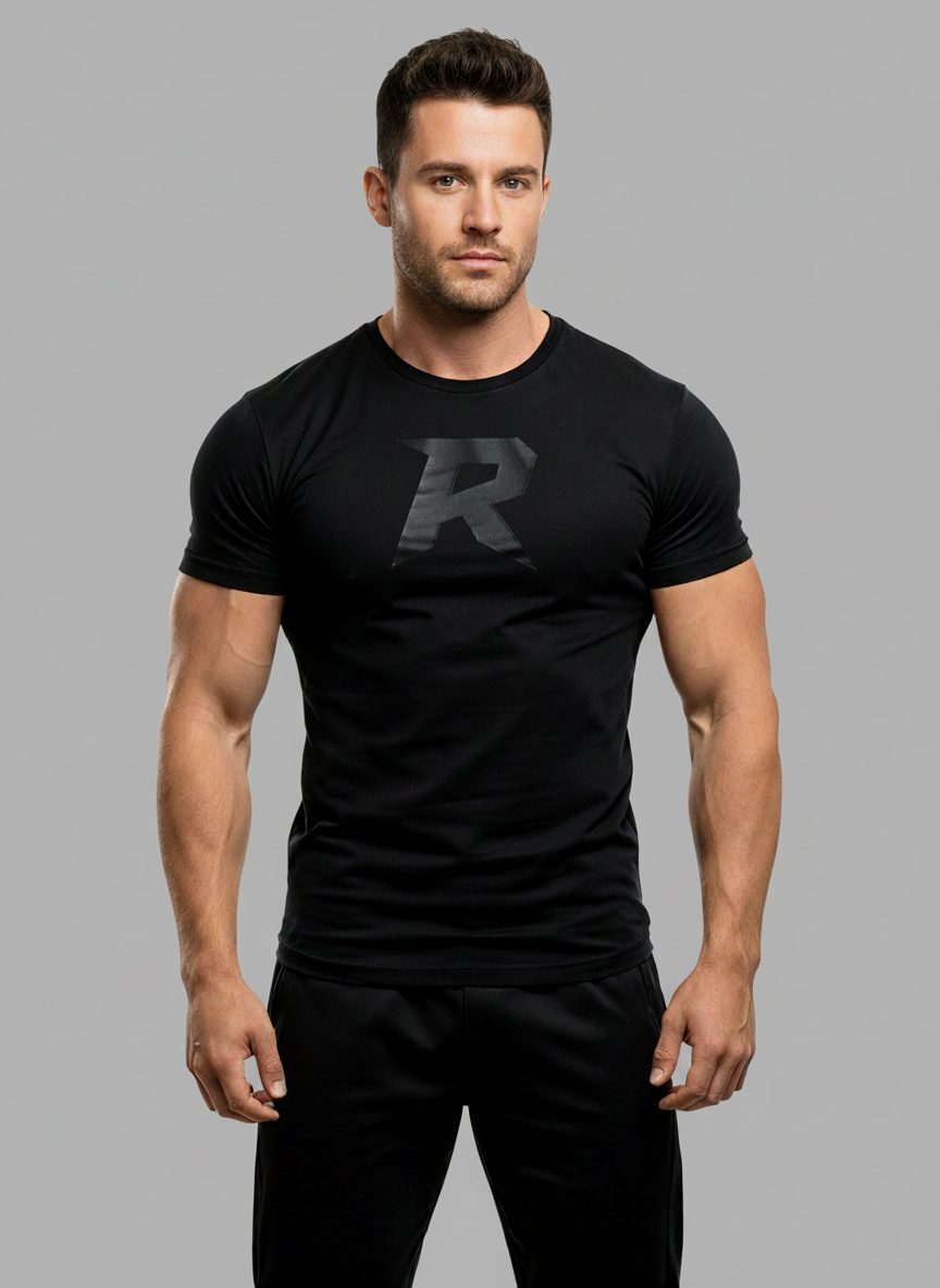 Camiseta Slim Preta Masculina RUSH – Logo R grande preto