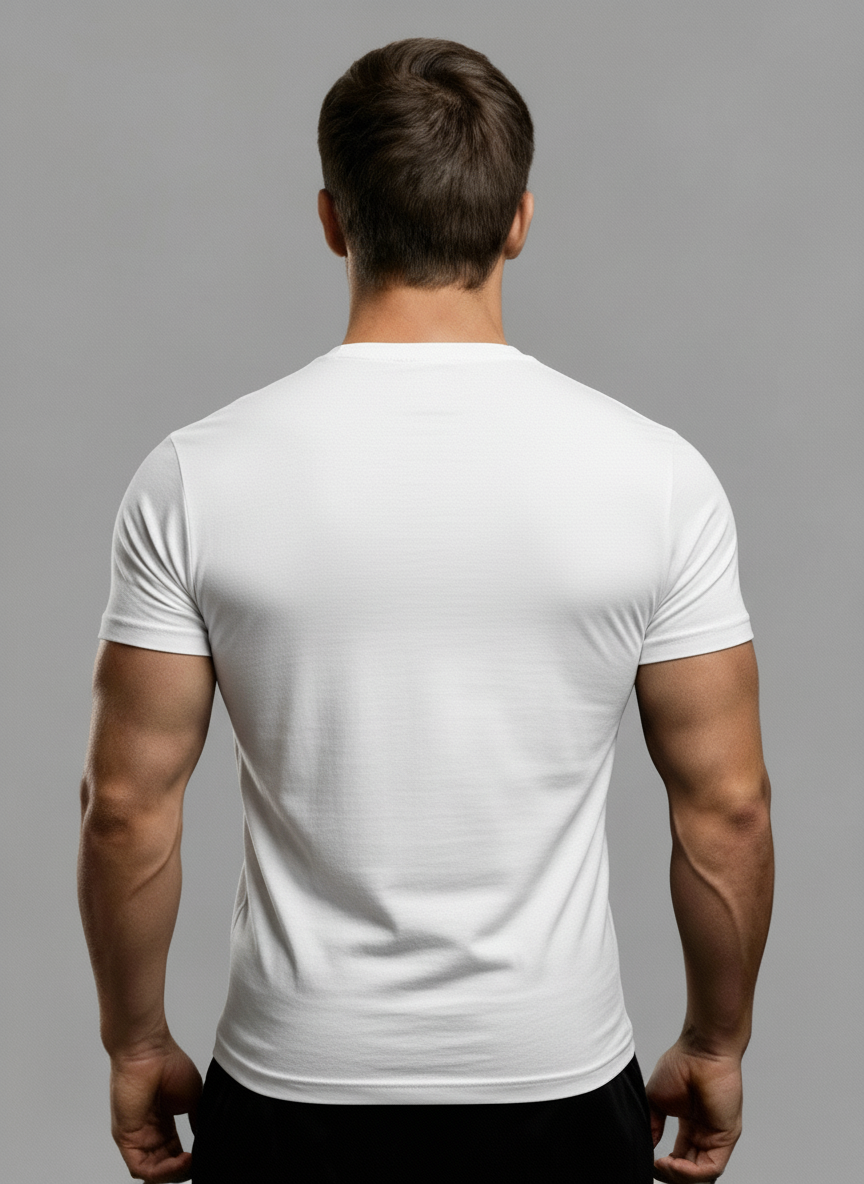 Camiseta Slim Branca Masculina RUSH – Logo R grande prata