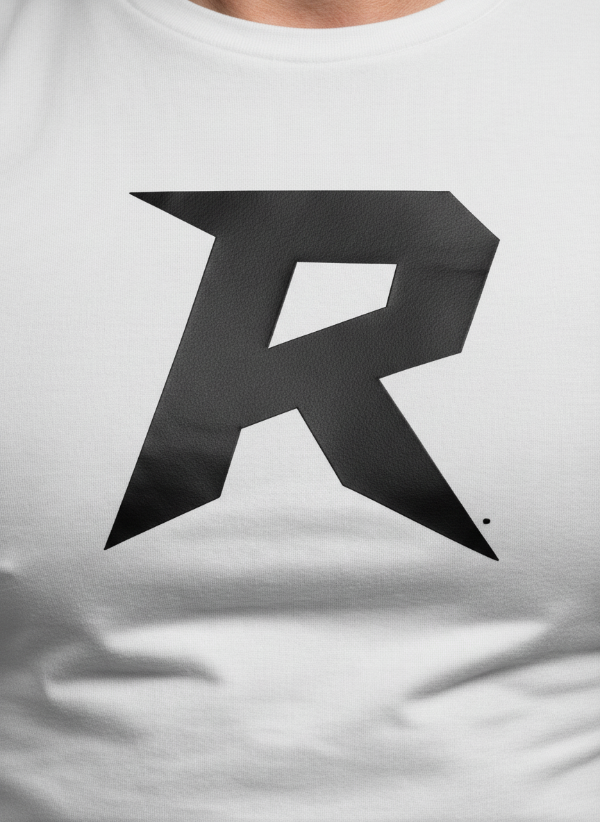 Camiseta Slim Branca Masculina RUSH – Logo R grande preto