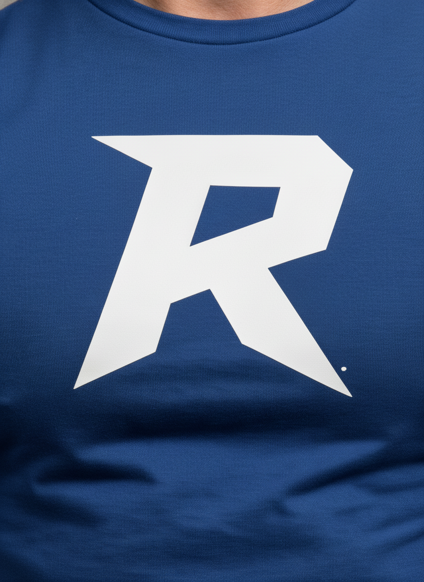 Camiseta Slim azul Masculina RUSH – Logo R grande Branco