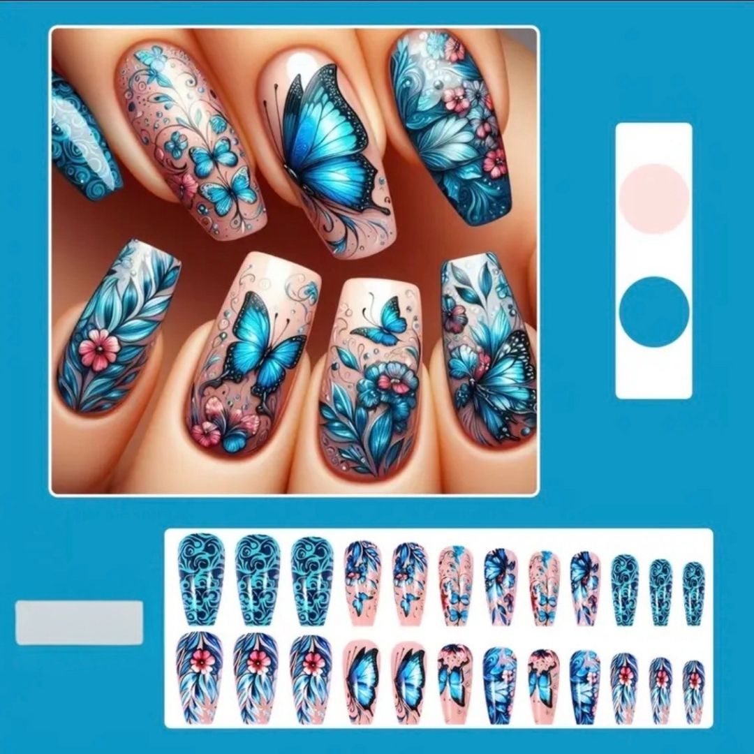 Butterfly Floral Press-On Nail Set | 24 Piece DIY Square Nails