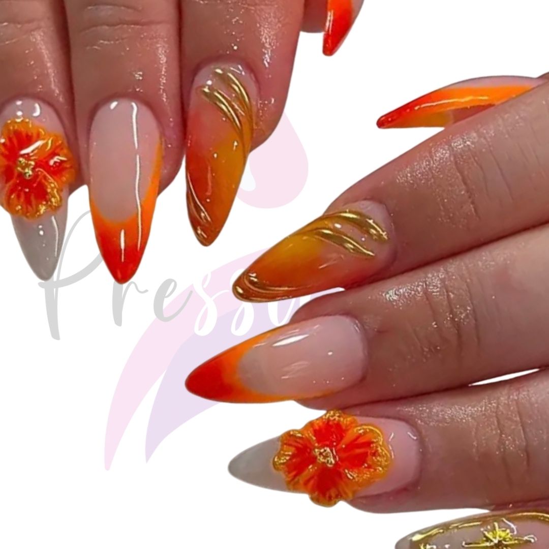 Orange Floral Gradient Press-on Nails