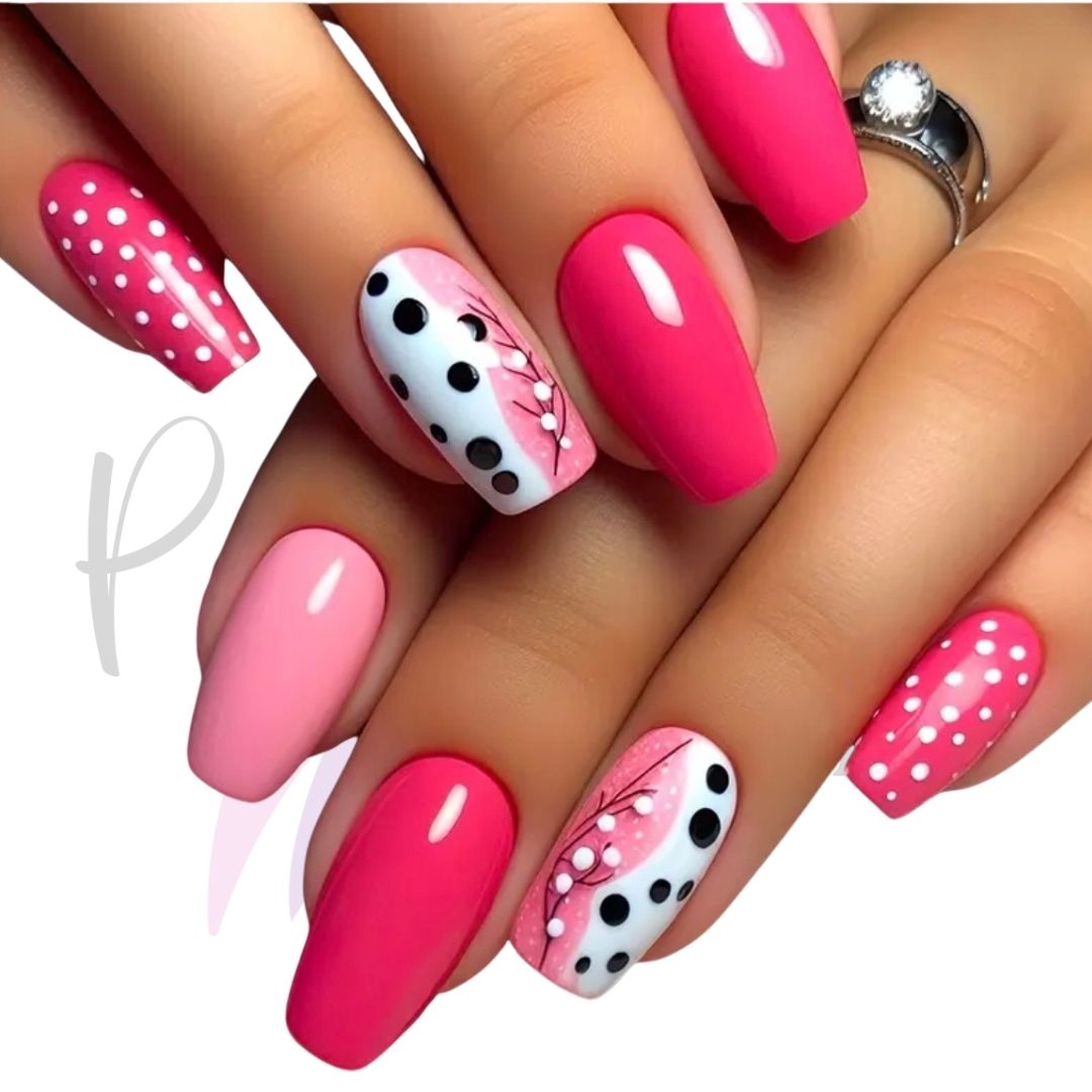 Stylish Pink and Polka Dot Press-On Nails Set