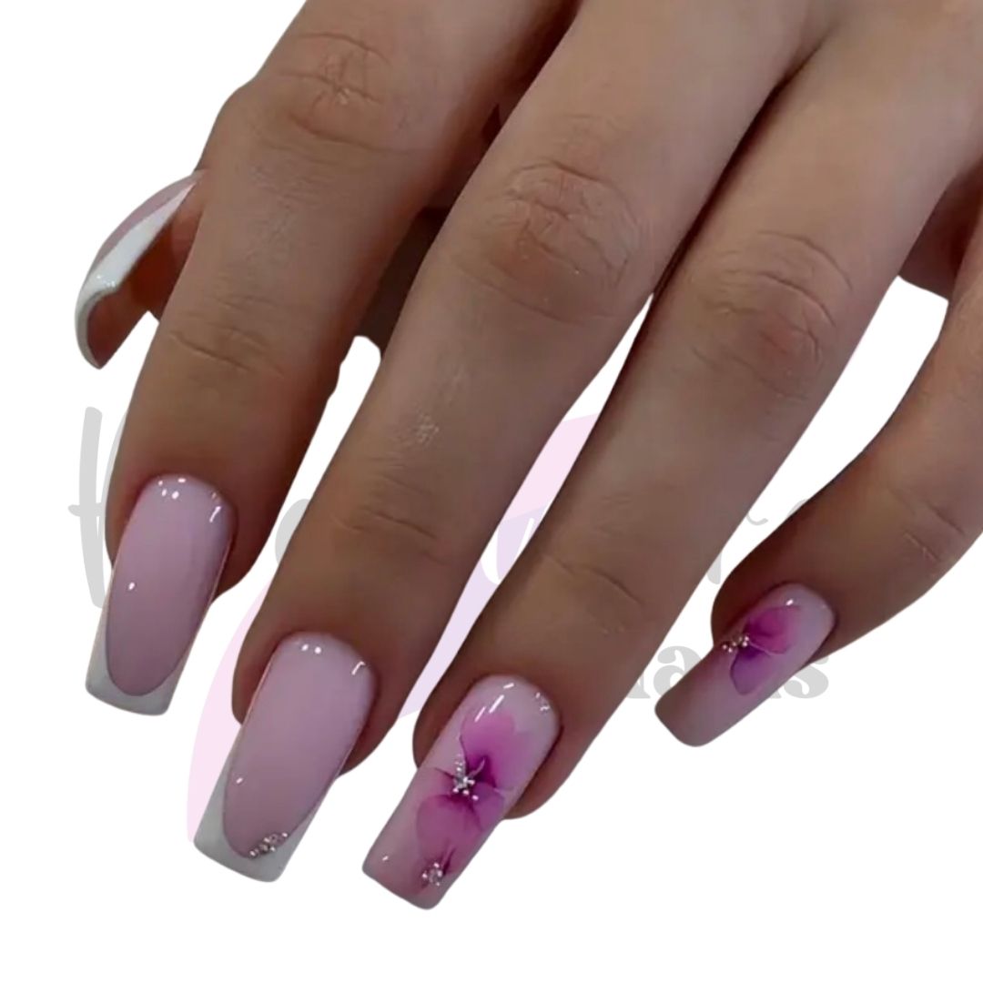 Pink Floral Acrylic Nails