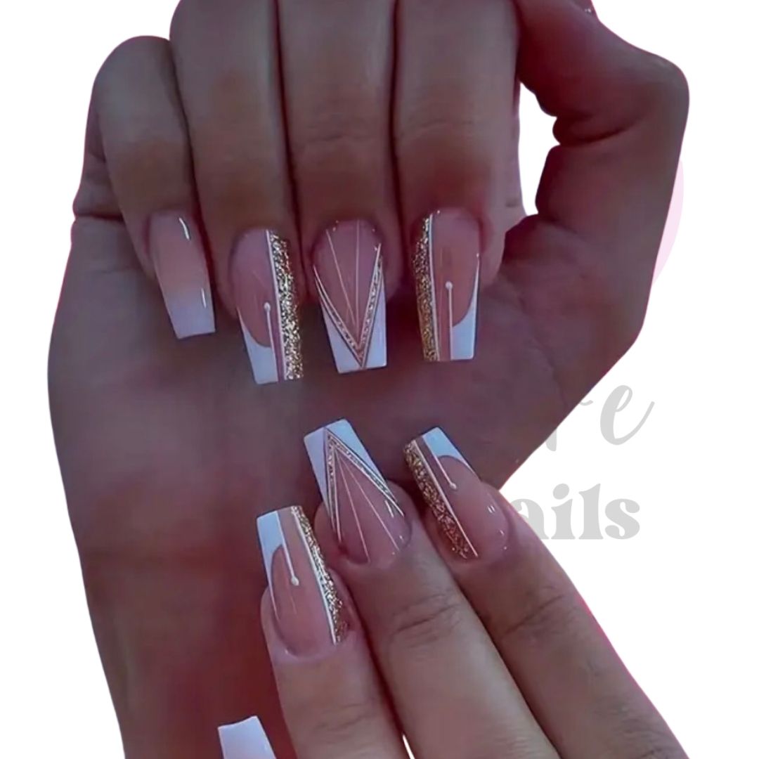 Elegant Geometric Press-On Nails | 24 Piece Short Coffin Nail Set