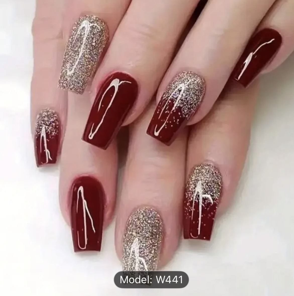 Elegant Glitter Red Press-on Nails | 24 Piece Medium Coffin DIY Nail Set