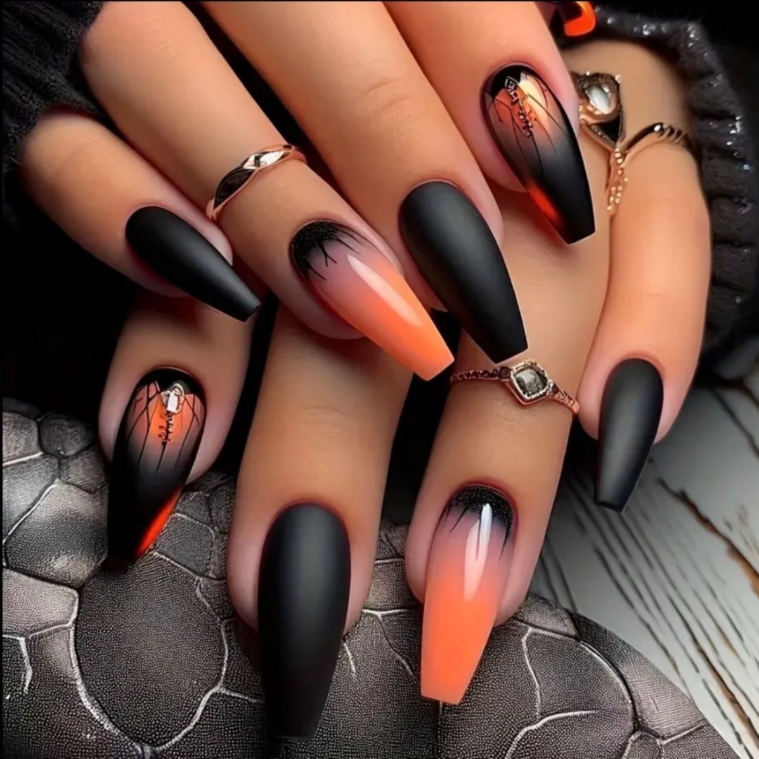 Halloween Ombre Coffin Nail Set