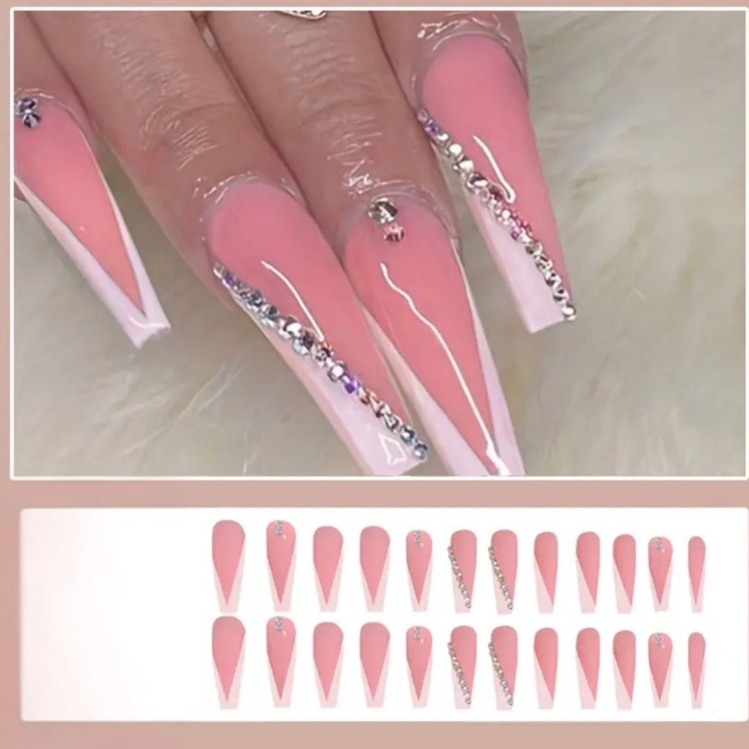 Long Coffin Pink Press-On Nails
