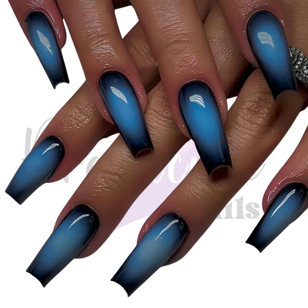 Blue Ombre Coffin Press-On Nails