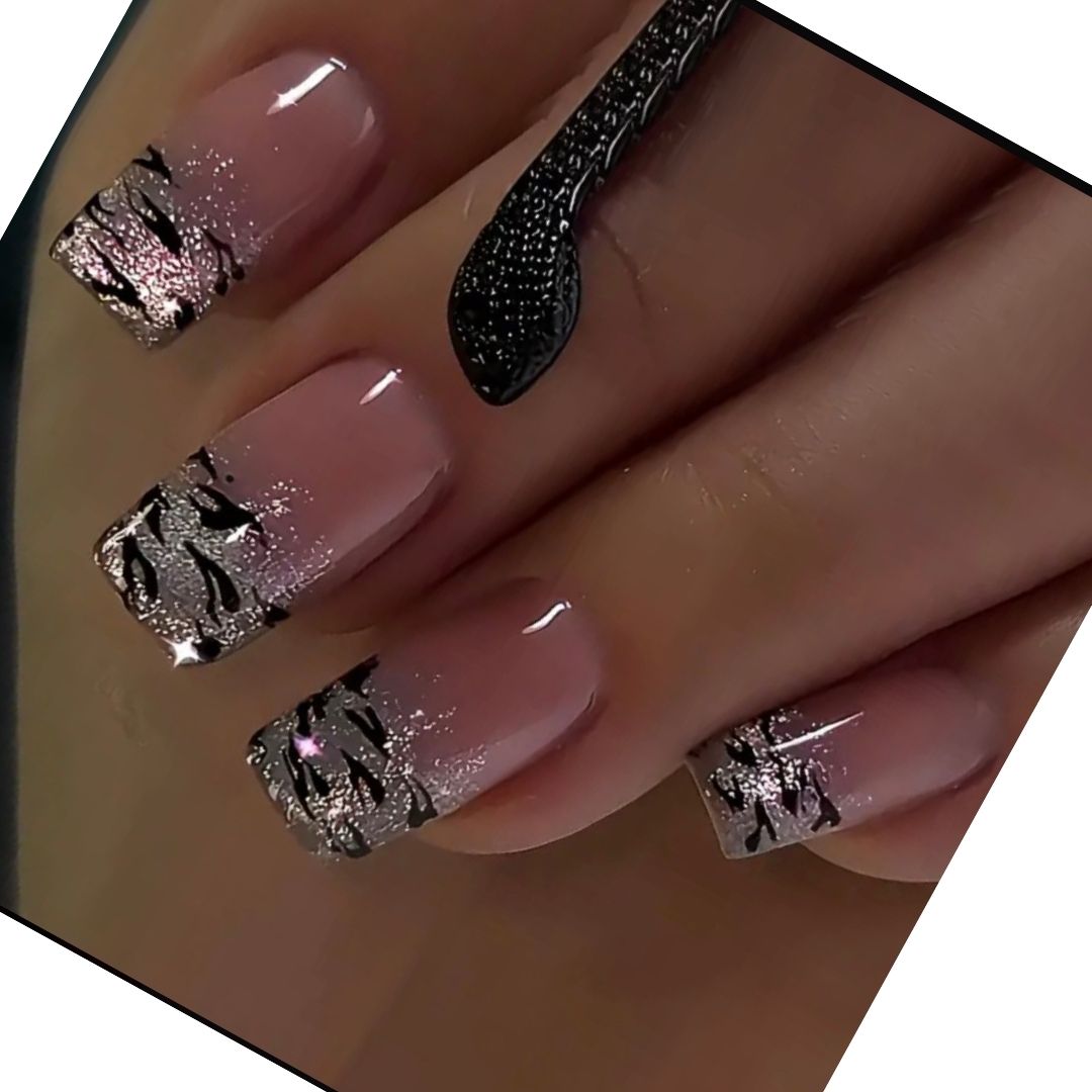 Pink Glitter French Tip Nails