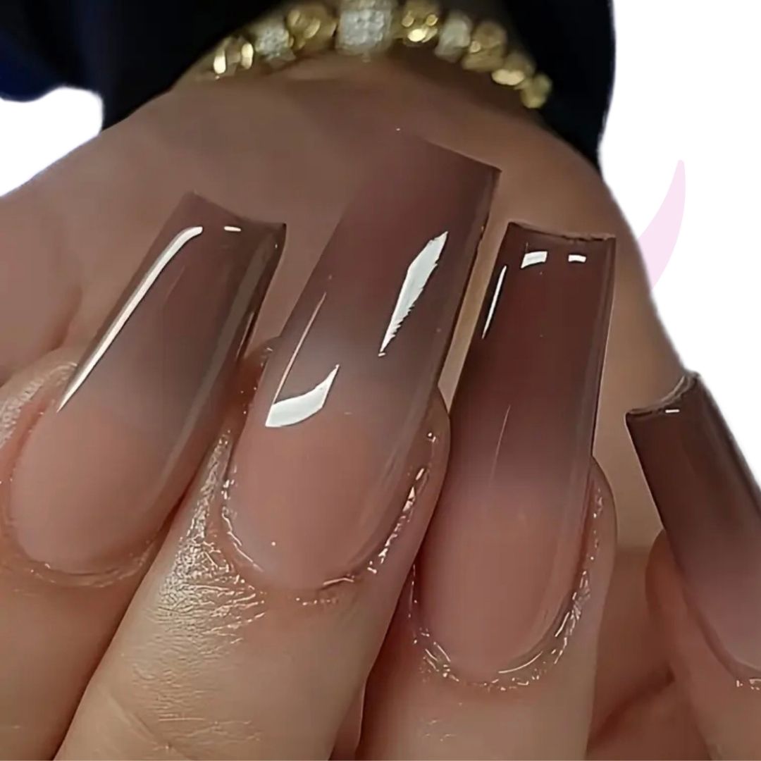 Glossy Nude Ombre Coffin Nails