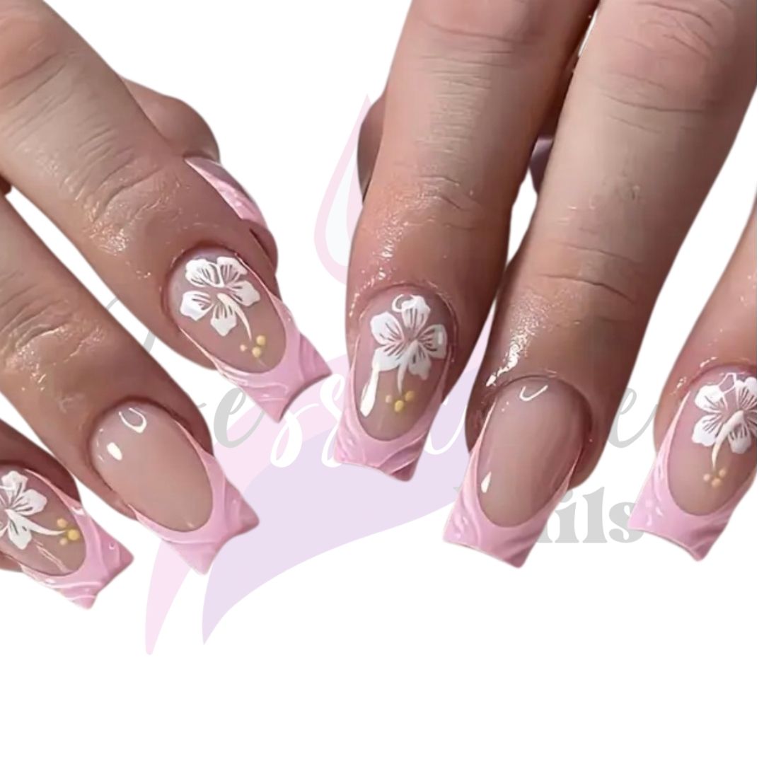 Pink Floral French Manicure