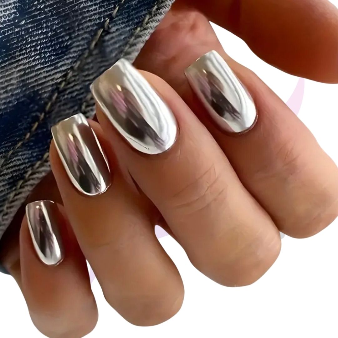 Chrome Press-On Nails | Mirrored Square 24 Piece DIY Nail Set