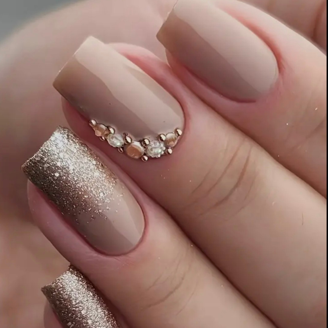 Elegant Nude and Glitter Nail Art