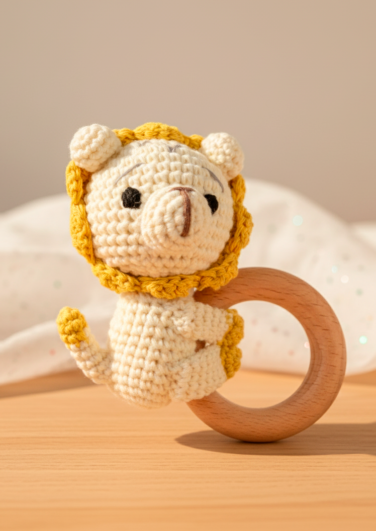 Handmade Lion Baby Rattle