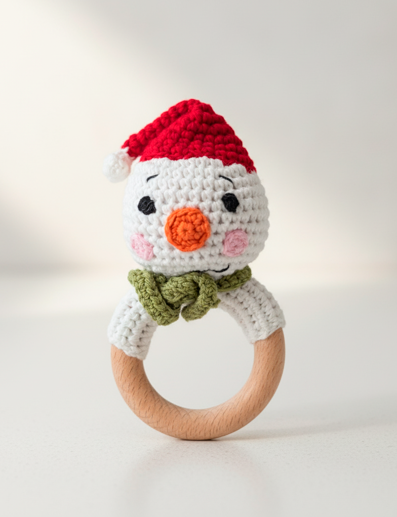 Crochet Snowman Baby Rattle